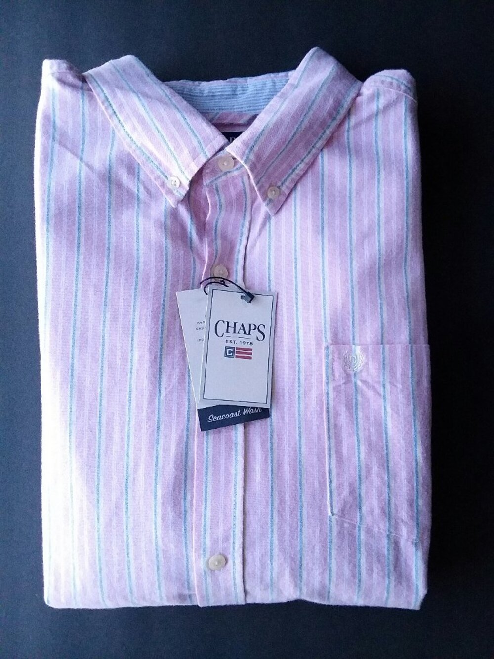Chaps Oxford Blue Pink White Seafoam Soft Wash Beach Summer Button Up Shirt XXL